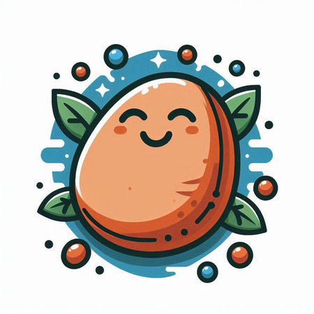 Kawaii kawaii apricot fruit with leaves. Vector illustration.のイラスト素材