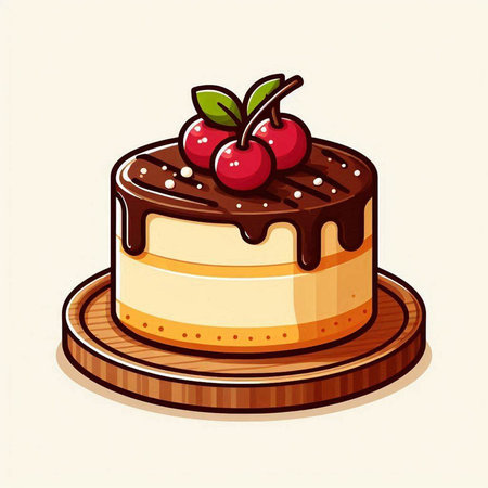 Cake with cherries on a white background. Vector illustration.のイラスト素材