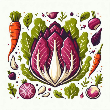 Vegetable set with radicchio and carrot. Vector illustration.のイラスト素材