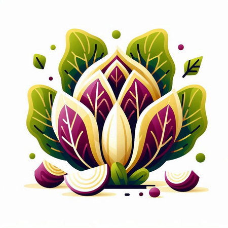 Vegetable background with radicchio and onion. Vector illustration.のイラスト素材