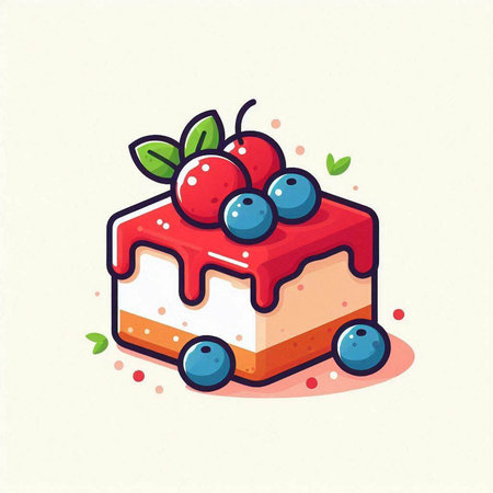 Cake with berries. Vector illustration of a piece of cake.のイラスト素材