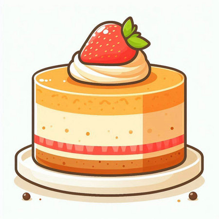 Cake with cream and strawberries on a white background. Vector illustrationのイラスト素材