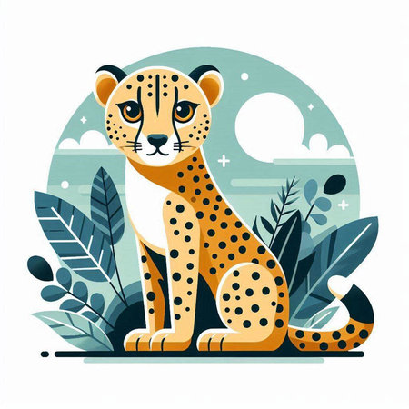 Cheetah on the background of nature. Vector illustration in flat style.のイラスト素材
