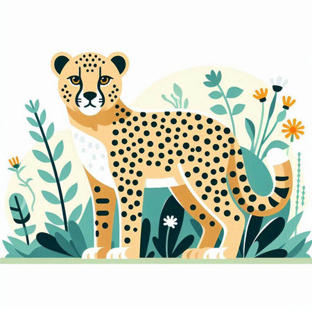 Cheetah in wild nature. Vector illustration in flat style.のイラスト素材