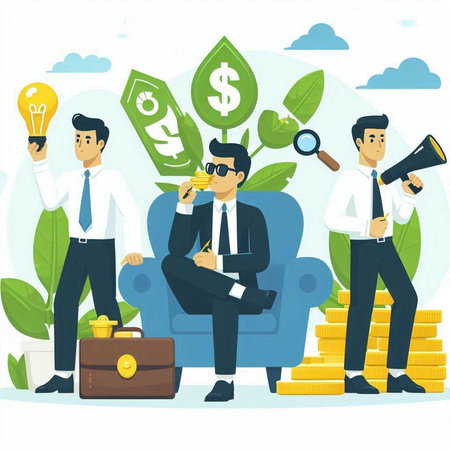 Businessman with briefcase and money. Vector illustration in flat styleのイラスト素材