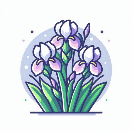 Vector illustration of iris flowers in flat style on white background.のイラスト素材