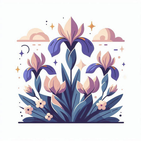 Flowering iris. Floral background. Vector illustration.のイラスト素材