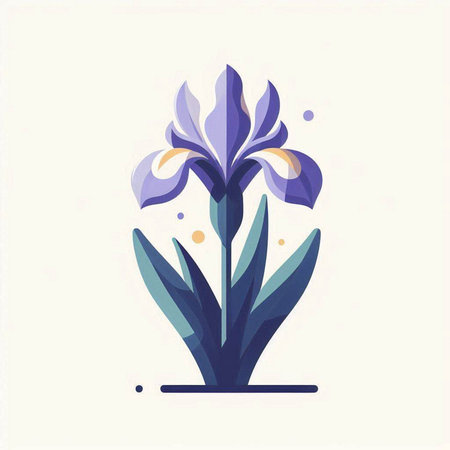 Blue iris flower on white background. Flat style vector illustration.のイラスト素材