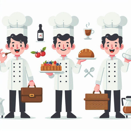 Chef character design. Cute cartoon chef character design. Vector illustrationのイラスト素材