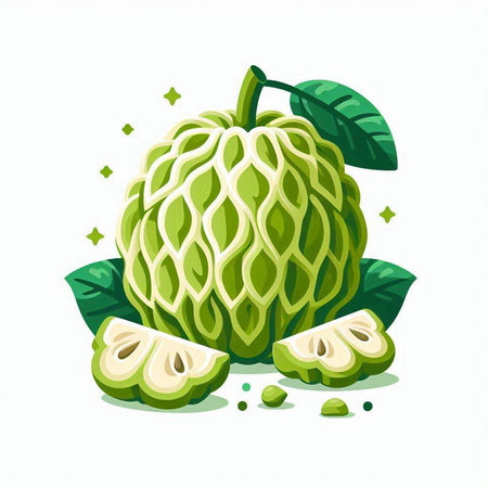 Custard apple isolated on white background. Vector illustration in cartoon style.のイラスト素材