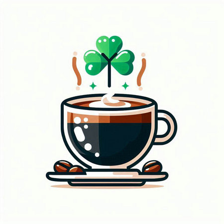 Coffee cup with clover leaf vector illustration. St. Patrick's day.のイラスト素材