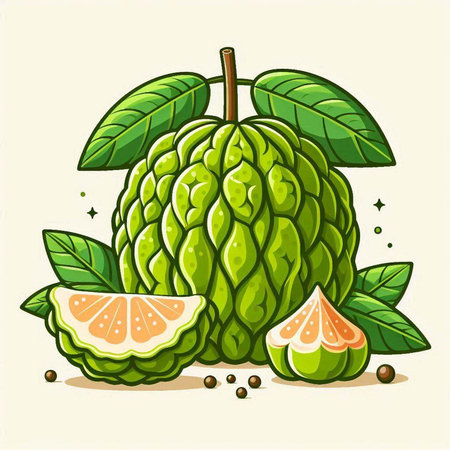 Illustration of a Custard Apple on a white background.のイラスト素材