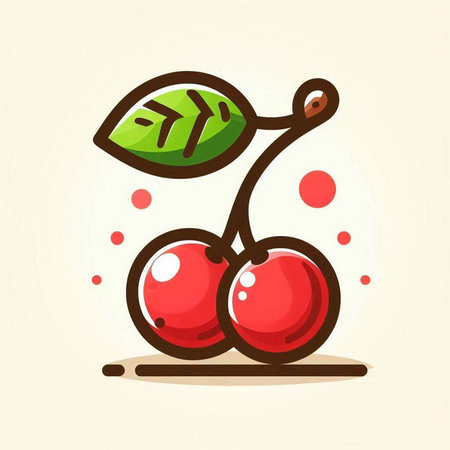 Cherry icon. Vector illustration of a cherry with leaves and berries.のイラスト素材