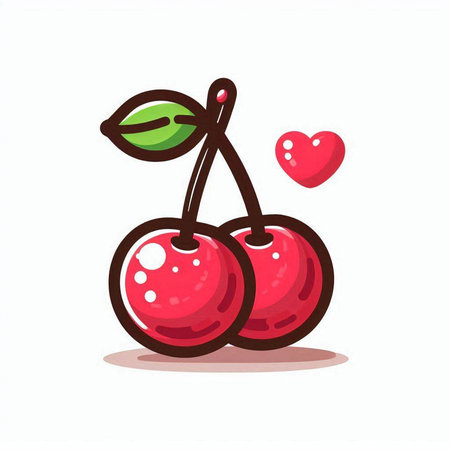 Cherry fruit icon isolated on white background. Vector cartoon illustration.のイラスト素材
