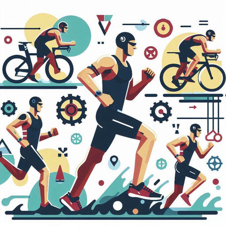 Group of men and women cycling. Vector illustration in flat style.のイラスト素材