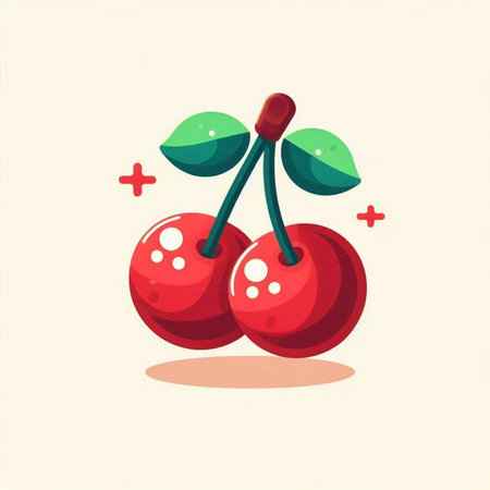 Cherry. Vector illustration in cartoon style on a white background.のイラスト素材