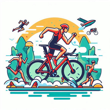 Cyclist Riding a Bike in the Park. Vector illustration.のイラスト素材