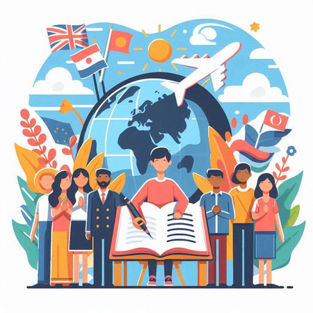 Vector illustration of international education concept. Flat style design for web, site, banner, poster, board and print.のイラスト素材