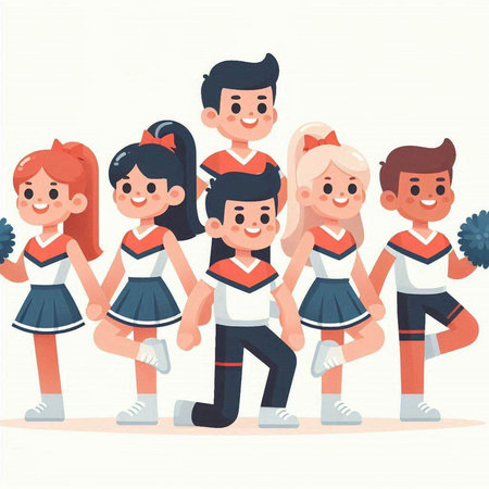 Cheerleaders. Group of cheerleaders. Vector illustration in cartoon styleのイラスト素材