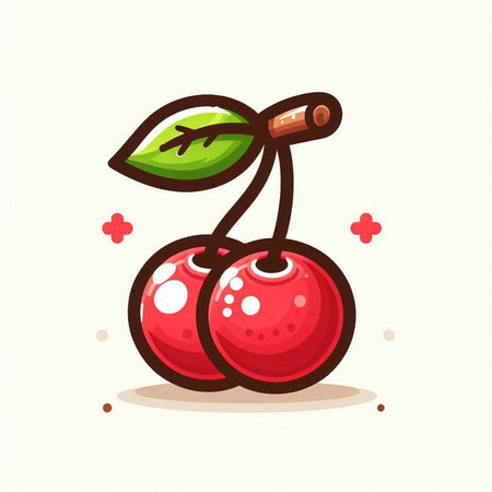 Cherry vector illustration. Isolated cherry on white background. Cute cherry icon.のイラスト素材