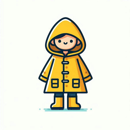 Cute little girl in raincoat. Vector illustration in cartoon style.のイラスト素材
