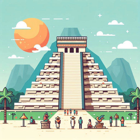Chichen Itza, Yucatan, Mexico, vector illustrationのイラスト素材