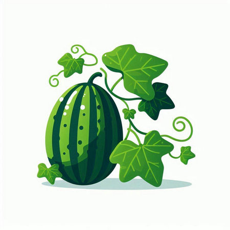 Watermelon with green leaves on a white background. Vector illustration.のイラスト素材