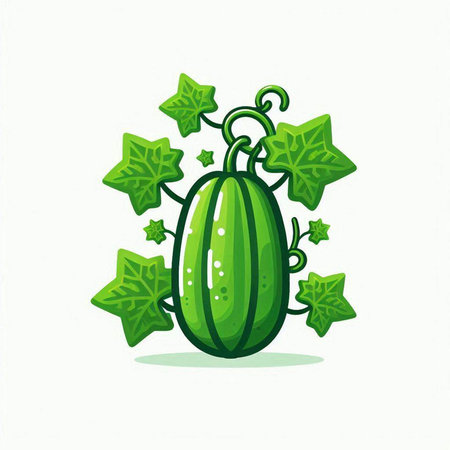 Cucumber with leaves on white background. Vector cartoon illustration.のイラスト素材