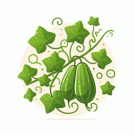Cucumber with green leaves on white background. Vector illustration.のイラスト素材