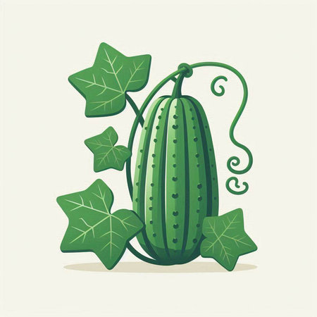 Cucumber with leaves on a light background. Vector illustration.のイラスト素材
