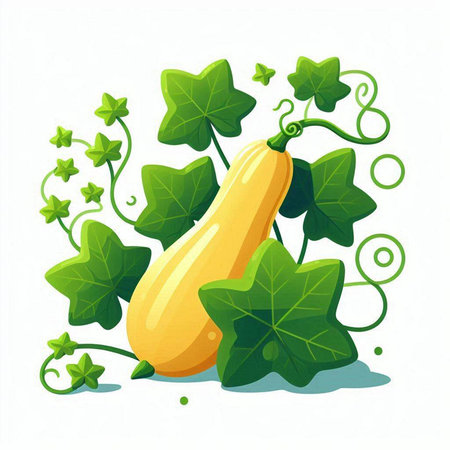 Pumpkin with green leaves on white background. Vector illustration.のイラスト素材
