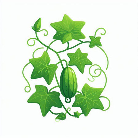 Cucumber with leaves isolated on white background. Vector illustration.のイラスト素材