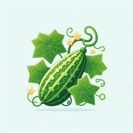 Cucumber vector illustration. Cucumis sativusのイラスト素材