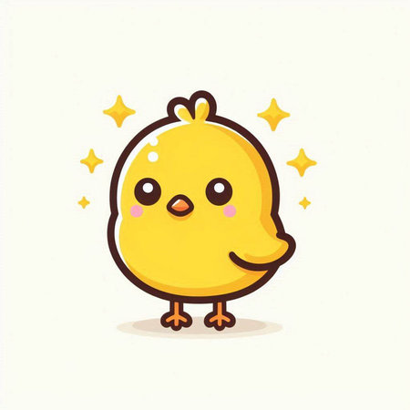 Cute yellow chicken with stars isolated on white background. Vector illustration.のイラスト素材