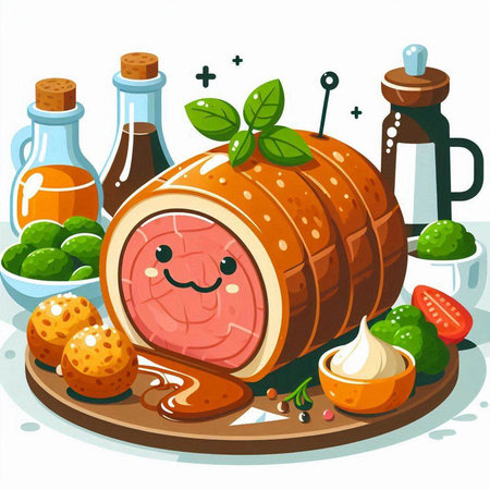 Illustration of a Smiling Meatloaf Served on a Cutting Boardのイラスト素材