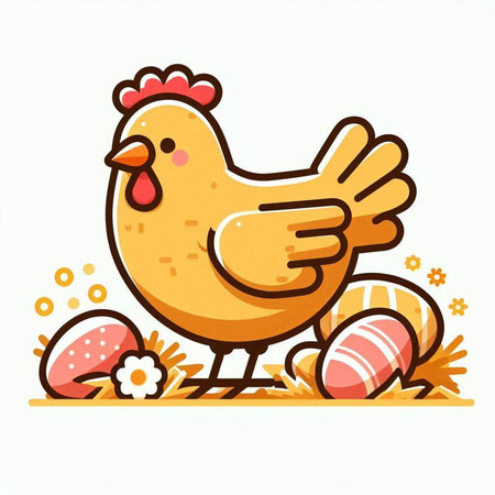 Easter chicken and eggs. Cute cartoon illustration. Vector illustration.のイラスト素材