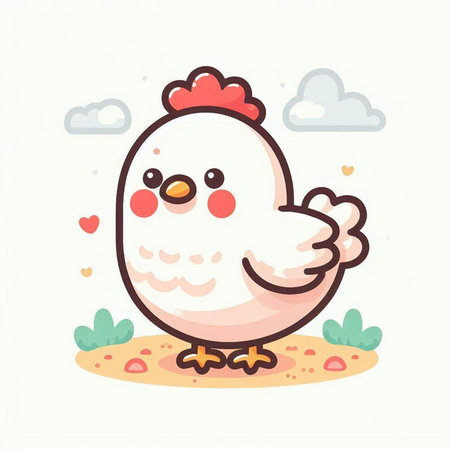 Cute cartoon chicken on the farm. Vector illustration in a flat style.のイラスト素材