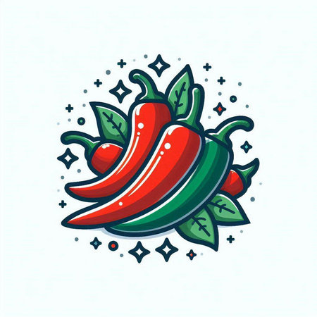 Chilli pepper icon. Vector illustration of a chili pepper with stars.のイラスト素材