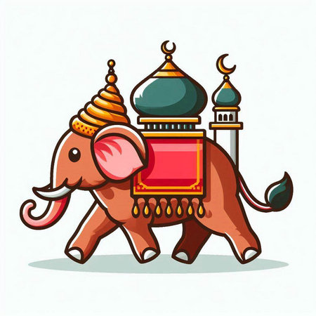 Vector illustration of a cute cartoon elephant carrying a sign with the name of the city.のイラスト素材