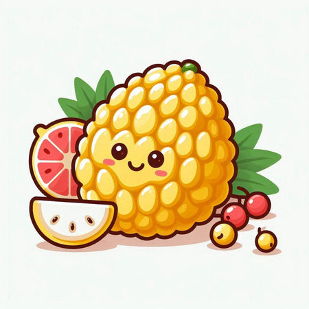 Cute cartoon pineapple fruit character. Vector illustration isolated on white background.のイラスト素材