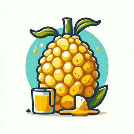 Illustration of an orange fruit and a glass of juice, vector illustrationのイラスト素材