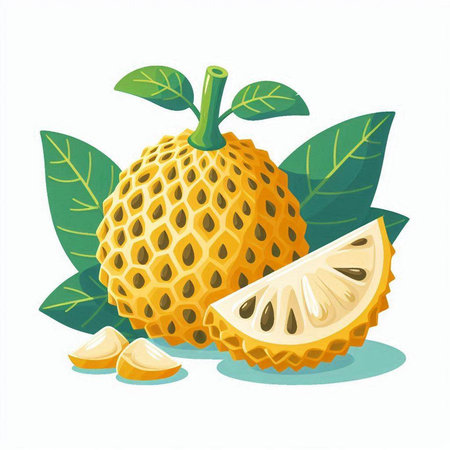 Soursop fruit isolated on white background. Vector illustration in cartoon style.のイラスト素材