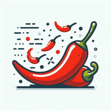 Red hot chili pepper on white background. Vector illustration in flat style.のイラスト素材