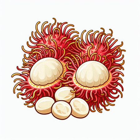 Rambutan fruit isolated on a white background. Vector illustration.のイラスト素材