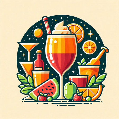 Cocktails set. Vector illustration in flat style. Colorful design.のイラスト素材
