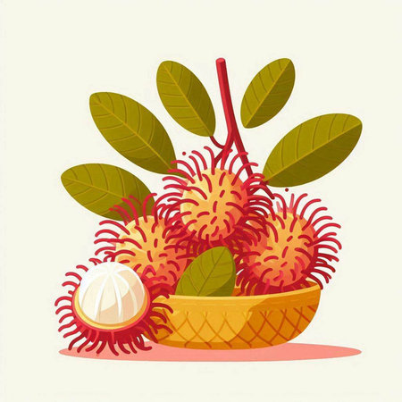 Rambutan vector illustration. Rambutan is a kind of tropical fruit.のイラスト素材