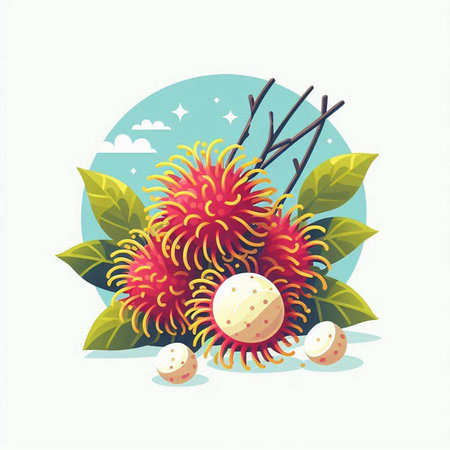 Rambutan fruit illustration on white background. Rambutan vector illustrationのイラスト素材