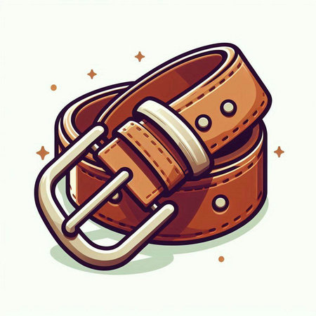 Illustration of a brown belt with a buckle on a white backgroundのイラスト素材