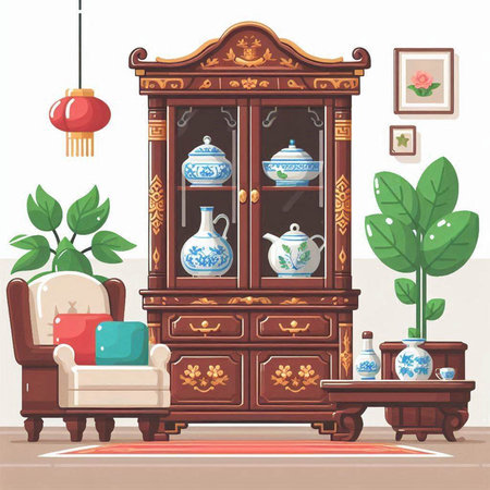 Vector illustration of the interior of the living room with a furniture.のイラスト素材