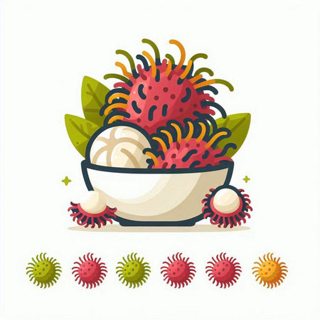 Rambutan vector illustration. Rambutan fruit in a bowl.のイラスト素材